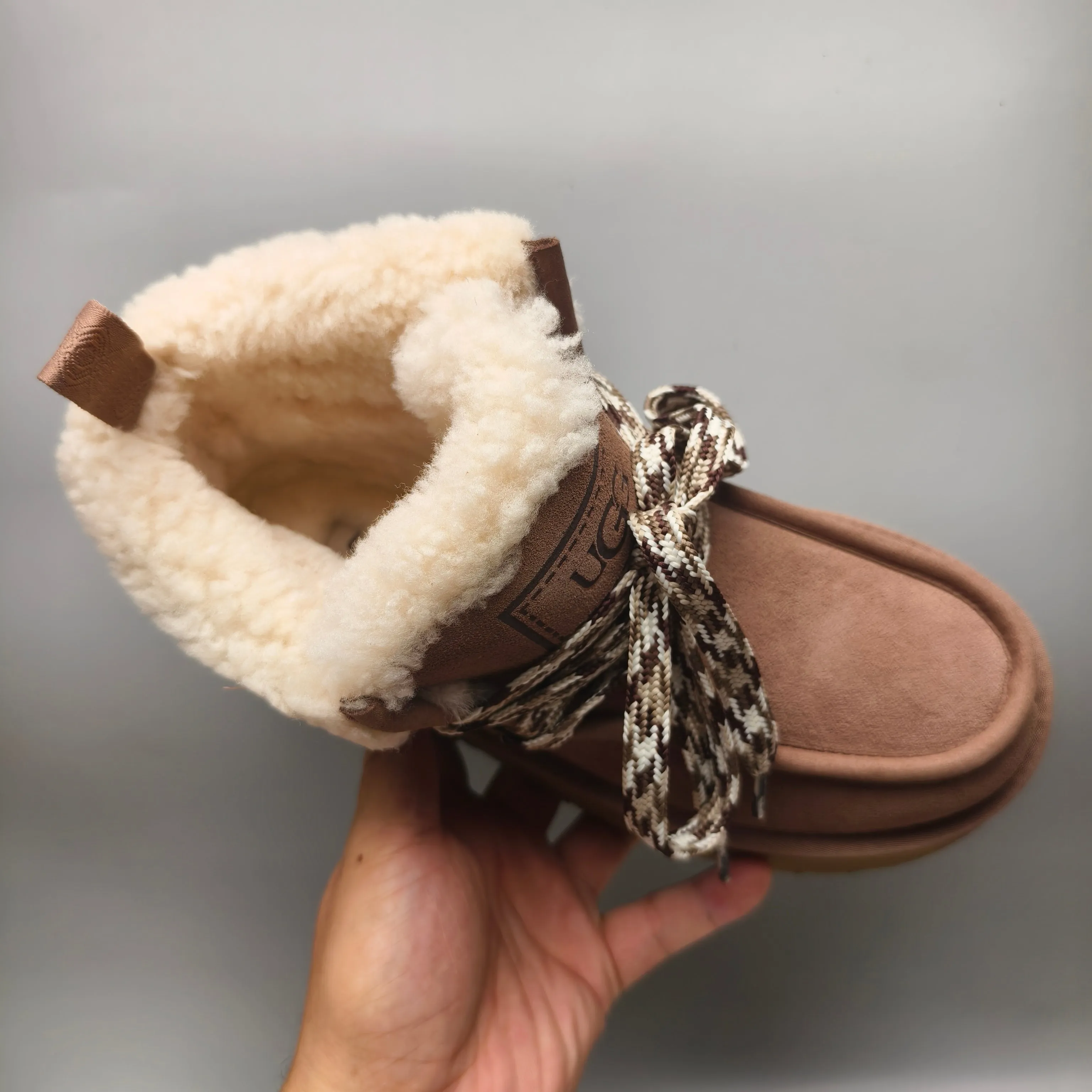 💰560 UGG sheepskin all-in-one snow boots 3954 thick-soled lace-up women's boots Color: Maroon Black Chocolate Brown Gray Size: 35-41